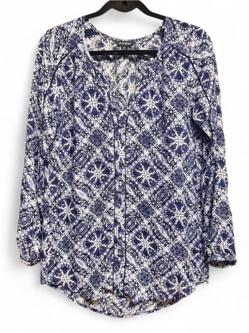 Lucky Brand Navy and White Printed Button-Down Blouse